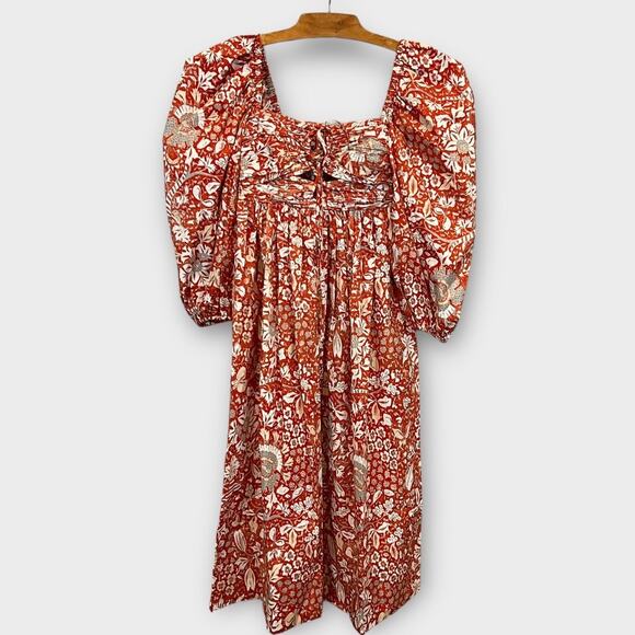 ULLA JOHNSON Alessa Floral Balloon Sleeve Cotton Midi Dress Size 0 - Picture 6 of 15